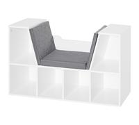 HOMCOM Libreria Scaffale a 6 Sezioni 2 in 1 con Cuscini Morbidi in Legno Bianco