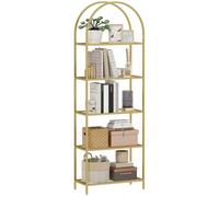 HOMCOM Libreria Scaffale ad Arco a 5 Ripiani, Scaffale Portaoggetti Moderno in Vetro Temperato con Struttura in Acciaio, per Bagno, Soggiorno, Camera da Letto, Studio e Ufficio, 60x30x175 cm, Oro