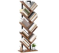 HOMCOM Libreria Scaffale con 9 Ripiani Stretto a Forma di Albero per Ufficio, Marrone Rustico Aosom Italy