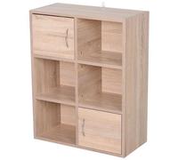 HOMCOM - Libreria Scaffale In Legno A 3 Ripiani Con 4 Scompartimenti E 2 Ante Legno Naturale 61.5x29.5x80cm