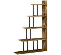 HOMCOM Libreria a Scala con 5 Ripiani in Stile Industriale in Legno, 102x30x160cm, Nero e Color Legno Aosom