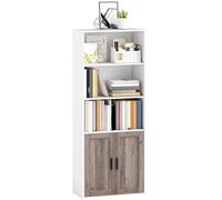 HOMCOM Libreria - Scaffale per libri, a 5 livelli, con scomparti aperti e 1 armadio, cornice in legno, per soggiorno, ufficio, sala da pranzo, bianco