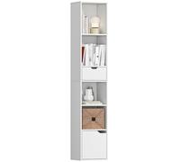 HOMCOM Libreria, scaffale per libri, mobile contenitore con cassetto, armadio e vani a giorno, scaffale per soggiorno, camera da letto, ufficio, 30 x 24 x 158 cm, bianco
