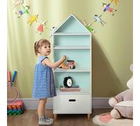 HOMCOM Libreria Scaffale Portagiochi per Cameretta Bimbi e Ragazzi, 1 Cassetto e 4 Ripiani, Bianca e Azzurra 50x30x142cm 50L x 30P x 142AcmPannelli di fibra a media densità
