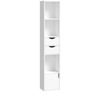 HOMCOM Libreria stretta con 2 cassetti e 3 ripiani aperti, 30x24x158 cm, bianco Aosom Italy