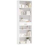 HOMCOM Libreria Verticale Alta a 7 Ripiani con 6 Cubi e Cassetto Bianco | Libreria Scaffale Salvaspazio, Mobile Portaoggetti in Legno, per Soggiorno Camera da Letto Studio, 60x24x182 cm