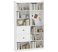 HOMCOM Libreria Verticale Alta con 8 Cubi, Libreria Scaffale Salvaspazio con Cassetti, Pannello Forato, Mobile Portaoggetti in Legno per Soggiorno Camera da Letto Studio Ufficio, 120x30x200 cm, Bianco