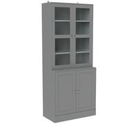 HOMCOM Libreria Vetrina, Mobile Contenitore a 6 Livelli con 4 Ante di cui 2 in Vetro Temperato e Ripiani Regolabili, Bianco Aosom Italy