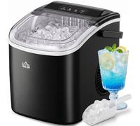 HOMCOM Macchina del Ghiaccio 12kg/24h, 9 Cubetti in 6-12 Minuti in PP e Rame con Cestello e Paletta, 23.8x30.5x29 cm, Nero