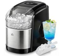 HOMCOM Macchina del Ghiaccio Autopulente 12kg/24h 24.2x35.3x33 cm Nero | 9 Cubetti in 6-12 Minuti, con Cesto e Paletta, 43DB, Macchina per il Ghiaccio in PP e Acciaio Inox