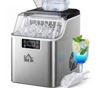 HOMCOM Macchina Ghiaccio 20kg in 24 Ore, 24 Cubetti in 14-18 Minuti con Dimensione Regolabile, Serbatoio 3.2L e Sistema Autopulente, Argento