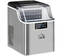 HOMCOM Macchina Ghiaccio 20kg in 24 Ore, 24 Cubetti in 14-18 Minuti con Dimensione Regolabile, Serbatoio 3.2L e Sistema Autopulente, Argento