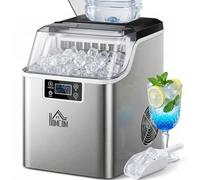 HOMCOM Macchina Ghiaccio 20kg in 24 Ore, Riempimento Manuale o con Bottiglia, 24 Cubetti in 14-18 Minuti con Paletta, Dimensione Regolabile, Serbatoio 3.2L e Sistema Autopulente, Argento