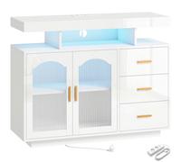 HOMCOM Madia Lucida con Illuminazione LED, Prese Integrate, 3 Cassetti, Ripiani e 2 Ante in Acrilico, Bianco Aosom Italy