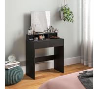HOMCOM Make-up Vanity con specchio, tavolino da toilette con 2 cassetti, 3 scomparti aperti, tavolino da trucco per piccoli spazi, camera da letto, nero
