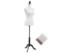HOMCOM Manichino da cucito femminile regolabile a 130-168 cm con treppiede in legno 50 spille colorate per la fotografia di moda e l'esposizione di indumenti Bianco