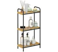 HOMCOM Mensola da bagno in bambù a 3 livelli, scaffale portaoggetti stretto autoportante, telaio in acciaio, per soggiorno, sala da pranzo, balcone, cucina, 41,5 x 21,5 x 77,5 cm, nero e effetto legno