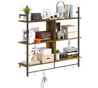 HOMCOM Mensole galleggianti, 104 cm, montaggio a parete, scala con 4 ganci, mensola rustica da appendere per soggiorno, ingresso, cucina, marrone rustico