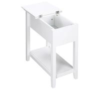HOMCOM Mesa Auxiliar con Tapa Abatible Estante y Orificio para Cables para Salón Cama Dormitorio 60,5x32,5x70 cm Blanco