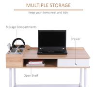 HOMCOM Mesa de Ordenador 80x53 cm con 6 Compartimentos Estante Abierto y Cajón