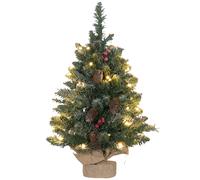HOMCOM Mini Albero di Natale 60 cm con Luci Incorporate, 86 Rami, Pigne, Bacche Rosse, Base in Cemento, Verde Aosom Italy