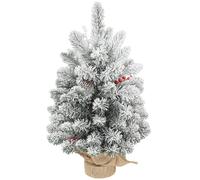HOMCOM Albero di Natale Piccolo Alto 60 cm, Mini Alberello Natalizio con 72 Rami Folti, Pigne e Bacche Rosse, Decorazione Natalizia Ignifuga con Base in Tessuto, Verde