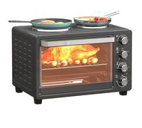 HOMCOM Mini forno 28 L 2600W Mini forno 100-230℃ Timer 60 min. con 2 piastre riscaldanti, teglia e grill Forno per pizza con vassoio raccoglibriciole, maniglia per vassoio Nero