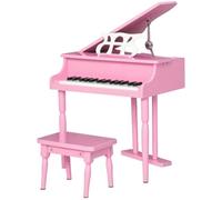 HOMCOM Mini Piano bambini 30 tasti set leggio panca rosa | Pianoforte a coda