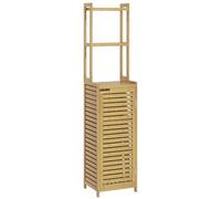HOMCOM Mobile a colonna per bagno, armadio alto in bambù, 3 ripiani e armadio con 1 porta, mobile portaoggetti su piede, 38,5 x 33 x 170 cm, naturale