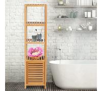 HOMCOM Mobile Alto Bagno/Terrazzo, Scaffale a Torre in Bambù 4 Ripiani + Armadietto con Anta, 36x33x140cm, Color Legno