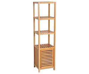 HOMCOM Mobile Alto Bagno/Terrazzo, Scaffale a Torre in Bambù con 4 Ripiani e Armadietto con Sportello, 36x33x140 cm, Colore Legno