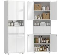 HOMCOM Mobile Alto da Bagno Bianco Lucido con Cassetti e Ripiani