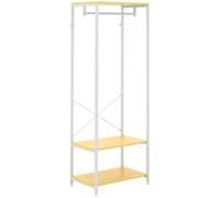 HOMCOM Mobile Appendiabiti 2 in 1 60x40x167.5 cm Bianco e color Legno | Ripiano a 2 Livelli per Cappotti e Scarpe, Appendiabiti da Terra Moderno, Acciaio e Truciolato