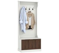 HOMCOM Mobile Appendiabiti 3 in 1 con 4 Ganci e Panca Contenitore, in Legno, 71.5x39.5x170 cm, Bianco