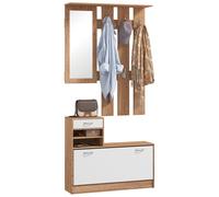 HOMCOM Mobile Appendiabiti con Scarpiera e Specchio in Legno color Quercia