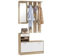 HOMCOM Mobile Appendiabiti con Scarpiera e Specchio in Legno color Quercia