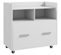HOMCOM Mobile Archivio Laterale con Ruote e Ripiano Aperto, Ampio Cassetto, Barra Regolabile Bianco Aosom Italy