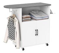 HOMCOM Mobile Asse da Stiro con Ruote a Freno e Portaferro da Stiro, Mobile da Stiro Multiuso con Barra Appendiabiti, Ripiano Aperto, Armadietto con Ripiano Regolabile, 125x43.5x102.5 cm, Bianco