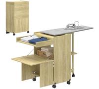 HOMCOM Mobile Asse da Stiro Pieghevole con Ruote 154x55x87 cm Color Legno