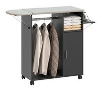 HOMCOM Mobile Asse da Stiro Pieghevole con Ruote a Freno e Portaferro da Stiro, Mobile da Stiro Multiuso con Barra Appendiabiti, Ripiani Regolabili, per Lavanderia, Bagno, 127x42.5x99 cm, Nero
