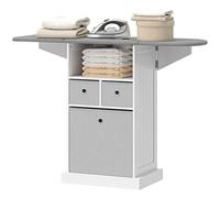 HOMCOM Mobile Asse da Stiro Pieghevole Salvaspazio, Mobile da Stiro Multiuso con 3 Cassetti in Tessuto Effetto Lino, Ruote a Freno, Ripiano Aperto, per Lavanderia e Bagno, 121x37x89.5 cm, Bianco