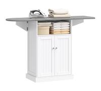 HOMCOM Mobile Asse da Stiro Pieghevole Salvaspazio, Mobile da Stiro Multiuso con Armadietto a 2 Ante, Ripiano Regolabile, Ruote a Freno, Ripiano Aperto, per Lavanderia Bagno, 131x37x88.5 cm, Bianco