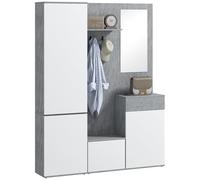 HOMCOM Mobile Attaccapanni da Ingresso 4 in 1 con Specchio, Ganci e Ripiani Regolabili Interni, Mobile da Ingresso Multiuso in Legno con Cassetto, 145x29x184 cm, Grigio e Bianco