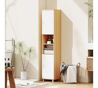 HOMCOM Mobile Bagno a Colonna con Ante, 2 Ripiani Aperti, 2 Armadietti, Mobiletto Bagno Salvaspazio con Ripiani Regolabili per Sala da Pranzo Salotto Soggiorno, 30x30x166 cm, Bianco e Legno Se il diso