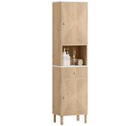 HOMCOM Colonna Bagno con 2 Armadietti, Cassetto e Ripiani Regolabili Rovere