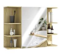 HOMCOM Mobile Bagno a Parete con Specchio e 6 Ripiani Aperti, Specchiera Bagno con Armadietto e 2 Ripiani Interni, 80x20x59 cm, Color Legno