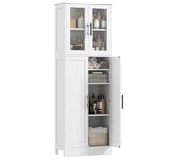 HOMCOM Mobile Bagno Alto con Ante in Vetro e 2 Armadietti, Mobiletto Bagno Salvaspazio con Ripiani Regolabili, Armadio da Terra per Sala da Pranzo Salotto Soggiorno Cucina, 60x30x170 cm, Bianco