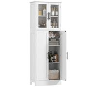 HOMCOM Mobile Bagno Alto con Ripiani Regolabili, Ante in Vetro e Legno Bianco