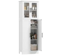 HOMCOM Armadietto Bagno Alto Ripiani Regolabili, Ante in Vetro e Legno Bianco