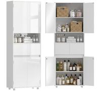 HOMCOM Mobile Bagno Alto Slim 170cm 2 Cassetti 60x30x170 cm Bianco Lucido